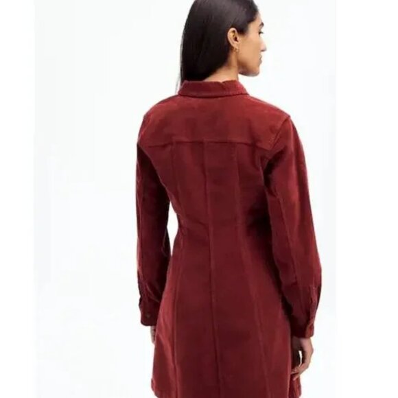 NWT Madewell Long-Sleeve Seamed Mini Dress Corduroy Burgundy Size 4 - Picture 3 of 3